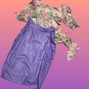 Ungaro Leather Mini Skirt + Floral Shirt Set